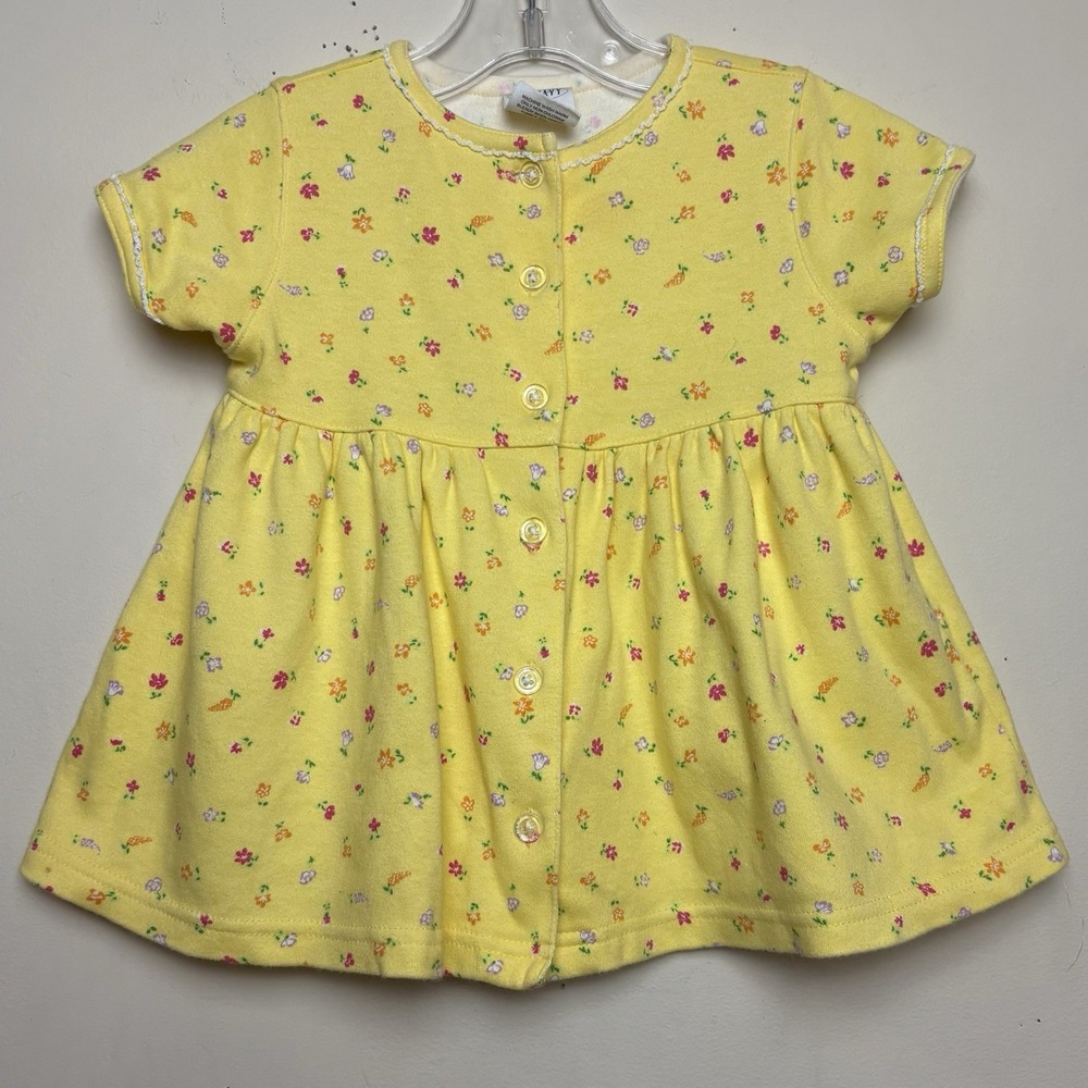 Vintage Y2K Old Navy Short Sleeve Yellow Floral Summer Spring Sun Dress 3-6 M